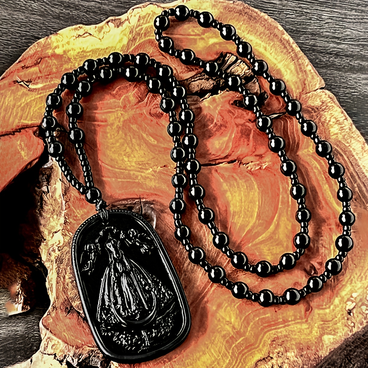 Vintage Gothic Style Glass Black Beaded Necklace
